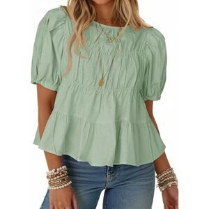 Puff Sleeve Peplum Babydoll Top, XXL, 4C-144T011